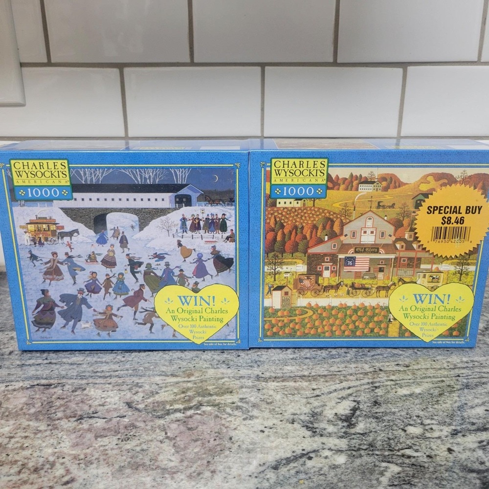 NEW 2-Pack CHARLES WYSOCKI Puzzles: OLD GLORY FARMS & NEW ENGLAND SKATING PARTY